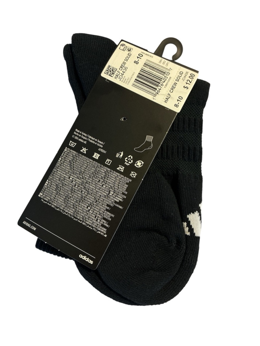 adidas Women's Half Crew Performance Socks, Black, 8-10 - Picture 2 of 3